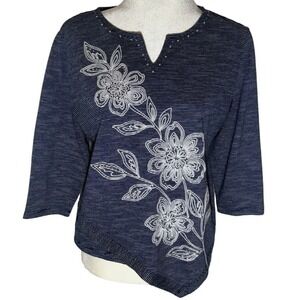 Alfred Dunner 3/4 Length Sleeve Floral Top - Size PM